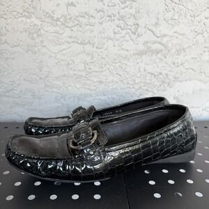 Stuart Weitzman Sioux Croc Patent Leather Loafers Womens 9.5 N Black Embossed